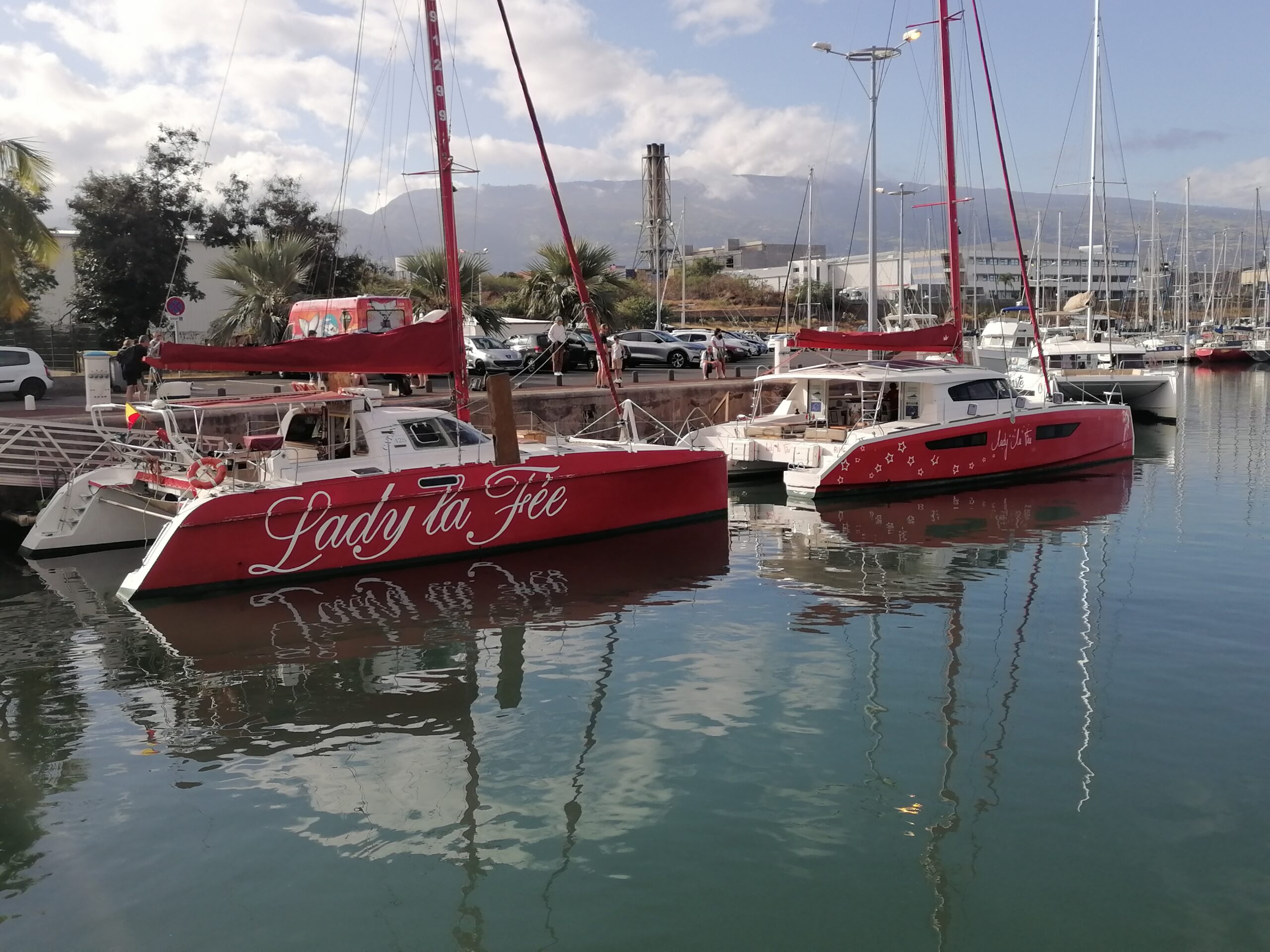 Les deux catamarans Lady la fée dans la Darse de plaisance Ouest de la ville du Port